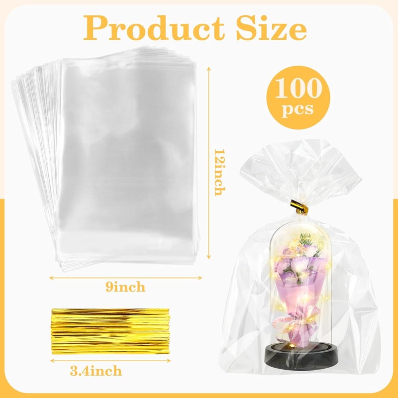 Cidenbio 100 PCS Cellophane Treat Bags, 9x12 In Clear Cellophane Gift Bags with Twist Ties Plastic Goodie Bag for Party Favor Cookie Candy Popcorn Bakery Chocolate Gift Wrapping - Image 3